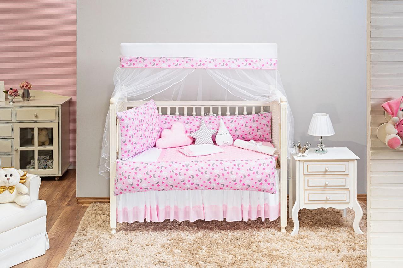 Miniatura Kit Berço Estampado Universo Enxoval Berço Menina Rosa 13