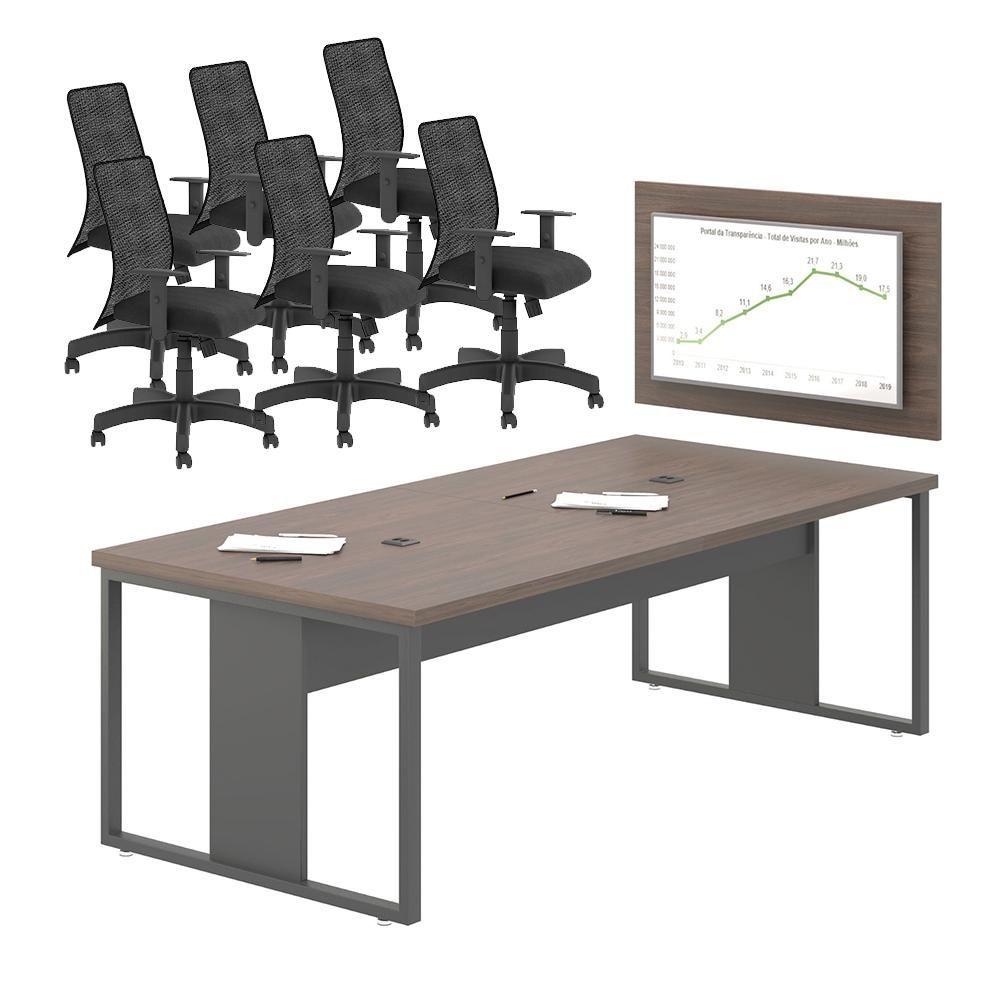 Miniatura Jogo Cadeira E Mesa Com Painel Para Escritório Freijó Preto