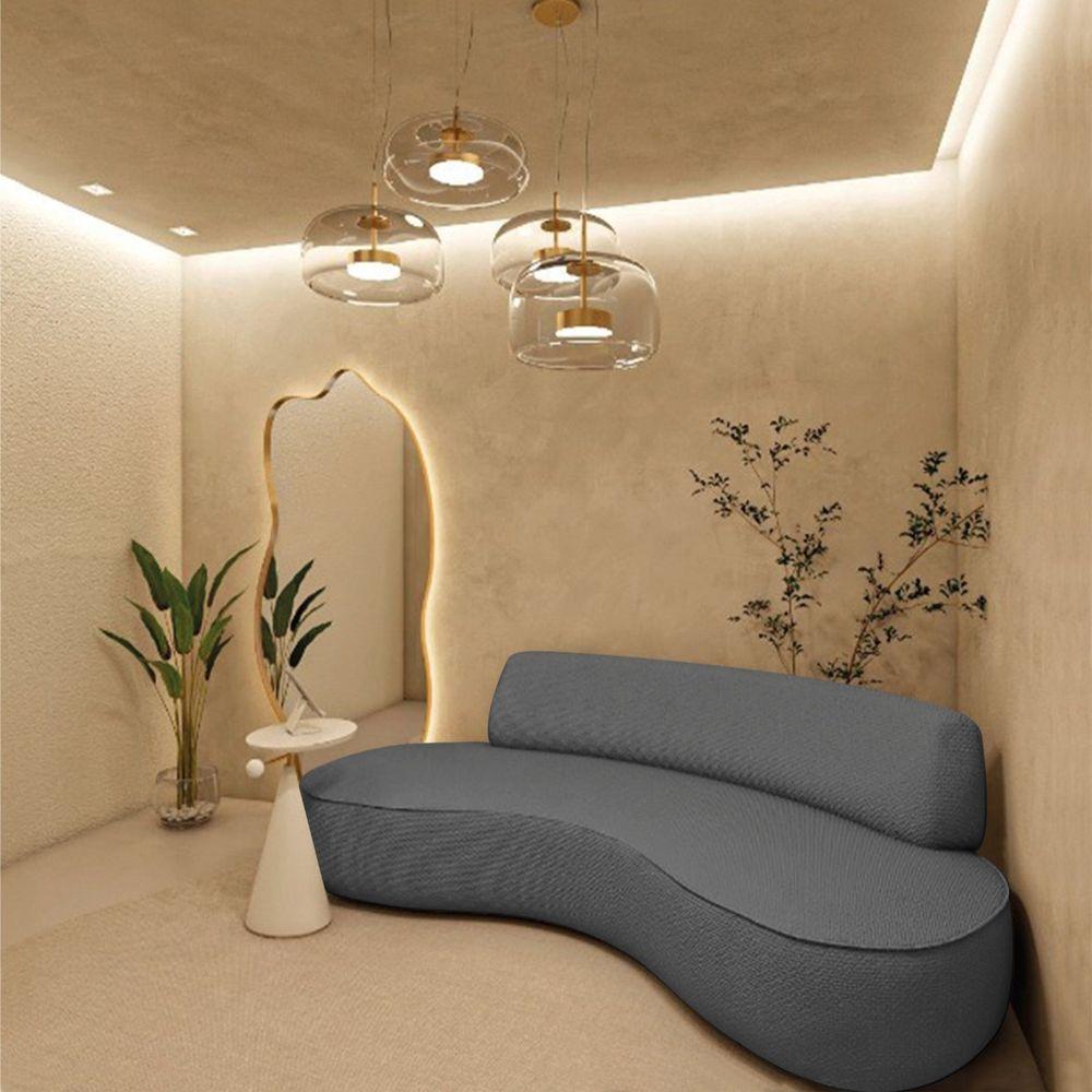 Miniatura Sofá Curvo 2 Lugares Orgânico Recepção Sala Amsterdã 120cm Linho Adj Decor Cinza