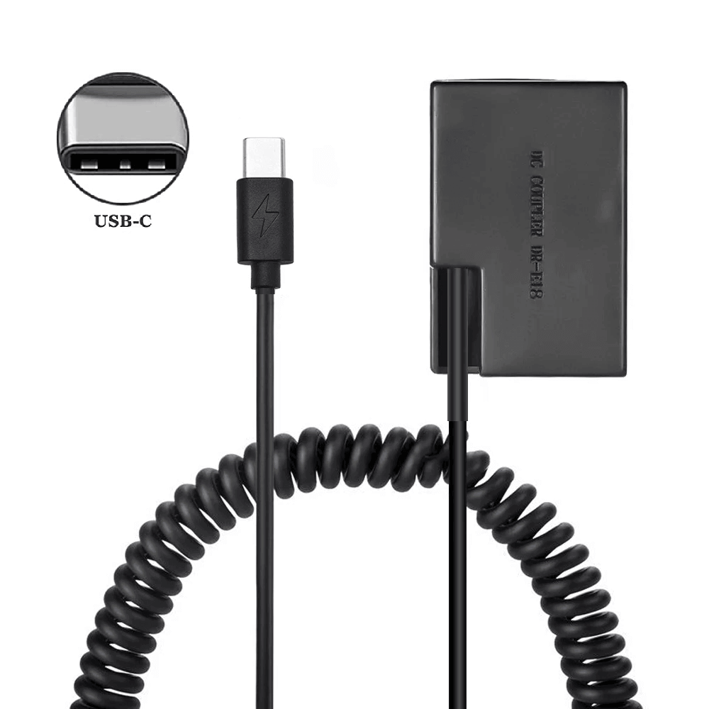 Miniatura Adaptador Dummy PD DR-E18 Bateria Canon LP-E17 Espiral com Conector USB-C