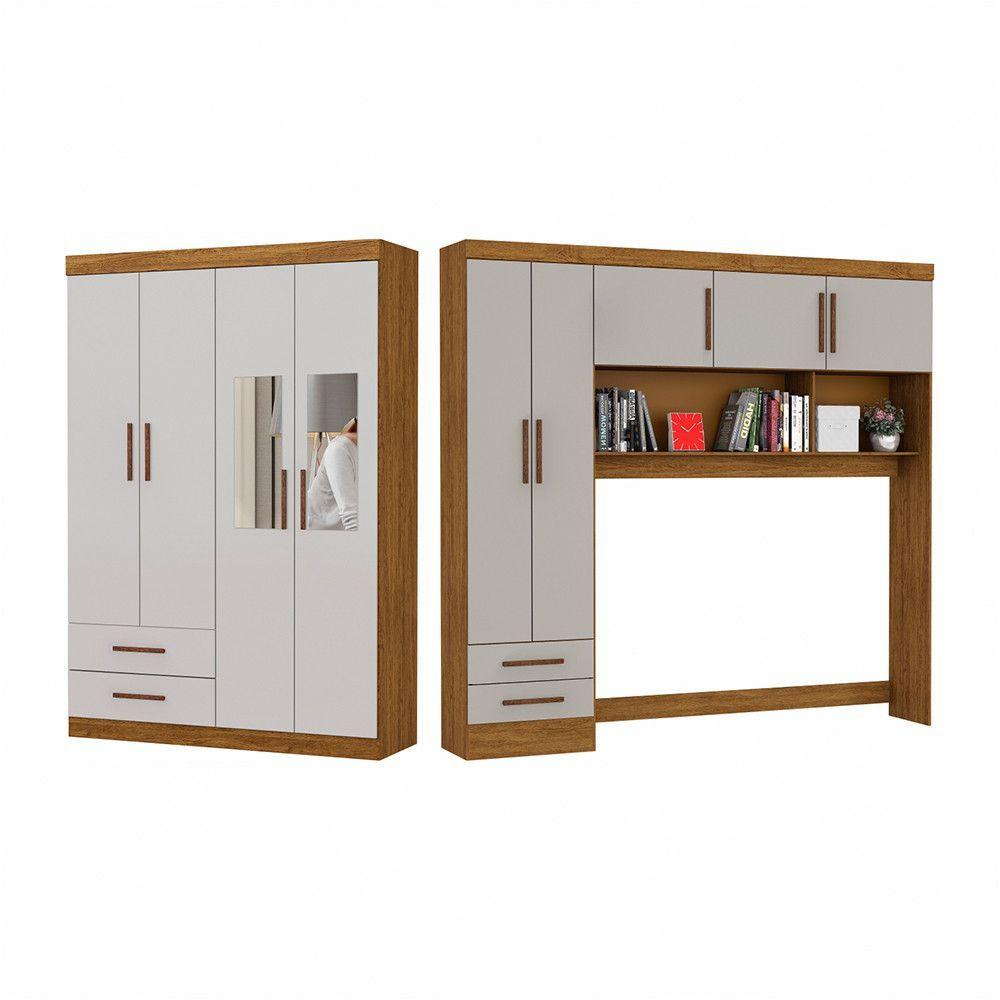 Miniatura Guarda Roupa Casal Modulado 5 Portas Hercules 4 Portas e 4 Gavetas com Espelho Cinamomo/Off White