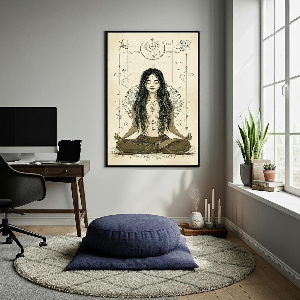 Miniatura Quadro Decorativo Meditação E Yoga - 70X50 Cm
