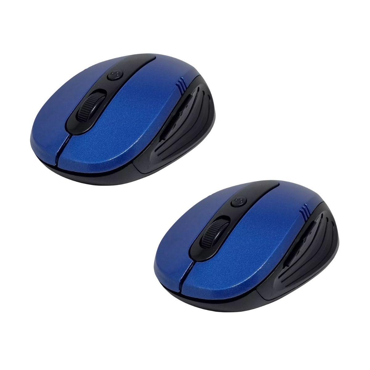 Miniatura Kit 2 Mouse Sem Fio 2.4 Ghz Usb 1200Dpi Pc Wireless - Azul