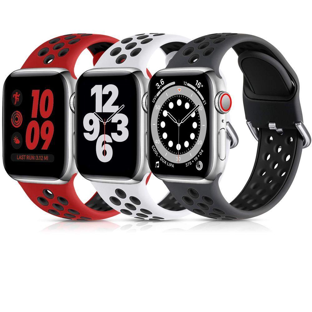 Miniatura Kit 3 Pulseiras Para Apple Watch 38-41mm (preto Antracite-preto, Branco-preto, Vermelho-preto)