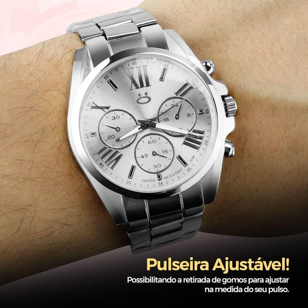 Miniatura Relógio Feminino Social Aço Inox Prata Casual + Caixa