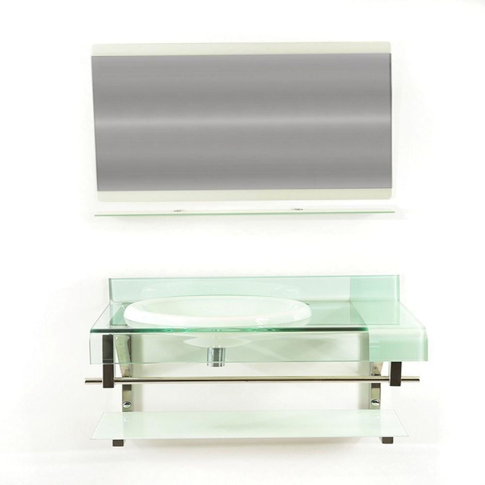 Miniatura Gabinete De Vidro 60cm Curvado Duplo Inox Com Cuba Chapéu - Branco