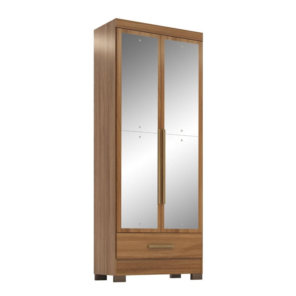 Miniatura Guarda-roupa 2 Portas 1 Gaveta Com Espelhos Smart Plus Espresso Móveis Cinamomo