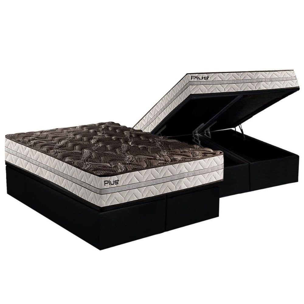 Miniatura Cama Box Baú Queen: Colchão Espuma D33 Paropas Pasquale Plus Euro Pillow + Base Black(158X198)