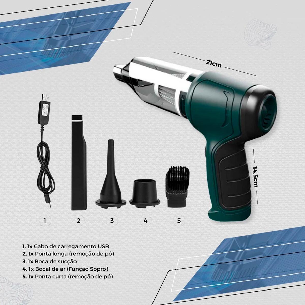 Aspirador Portátil Limpeza Poeira Elétrico Carros Doméstico