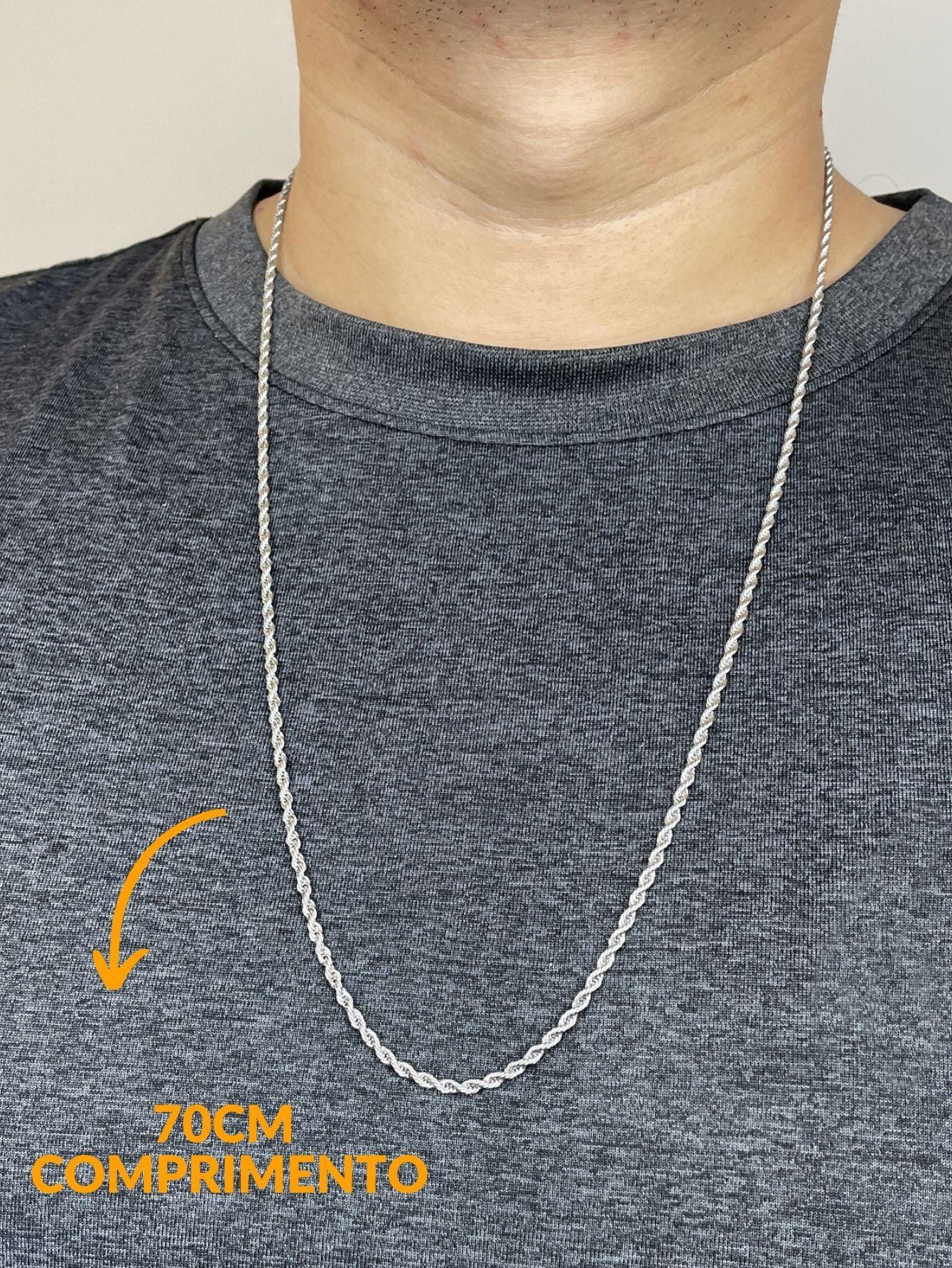 Corrente Cordão Masculino 70Cm Fininho 2Mm Elo Baiano Prata