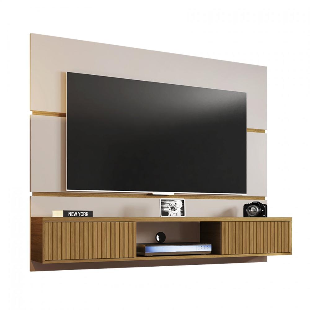 Miniatura Painel para TV até 65 Polegadas 2 Portas Âmbar Móveis Bechara Off White/Cinamomo/Ripado