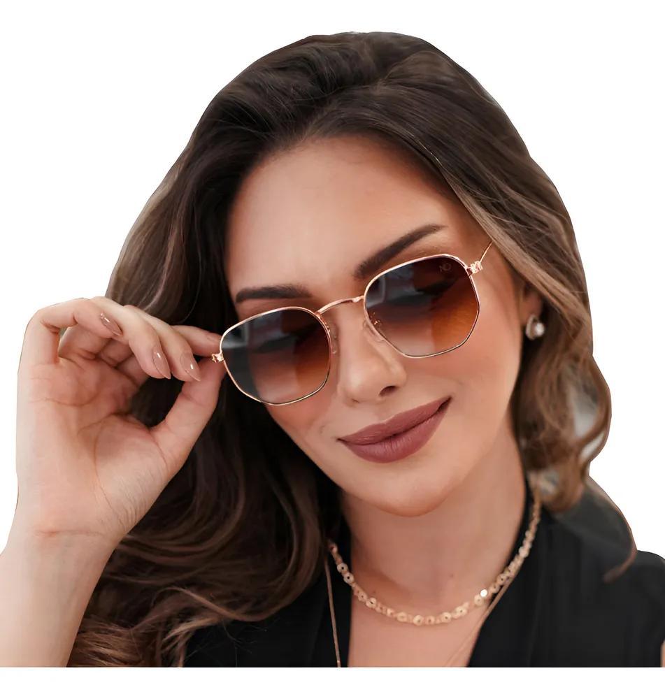 Miniatura Óculos De Sol Feminino Hexagonal Verão 2021