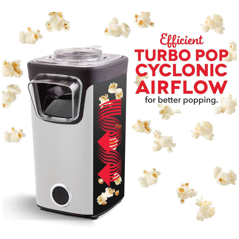 Miniatura Pipoqueira DASH Turbo POP com Copo Medidor para Porcionar Milho de Pipoca, Derreter Manteiga, 8 Copos, Cor Branca