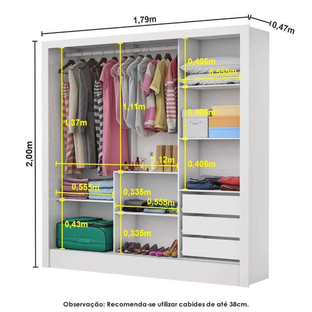 Miniatura Guarda-roupa Casal Modulado 5 Portas com Cama Santiago 3 Portas com Espelho 5 Gavetas Branco