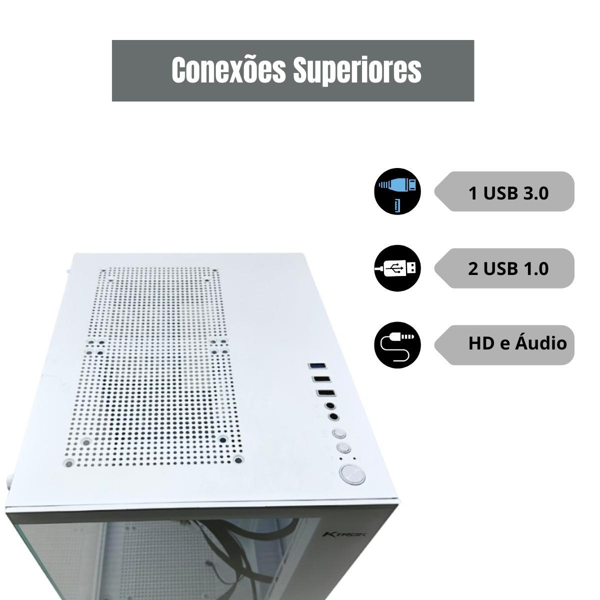 Miniatura Gabinete Gamer Cubo Branco Aqua White Lateral Frente Vidro