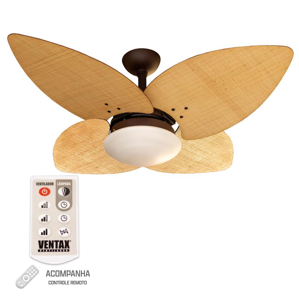 Miniatura Ventilador Teto Marrom 4 Pás Palha Ventax 220V Com Controle
