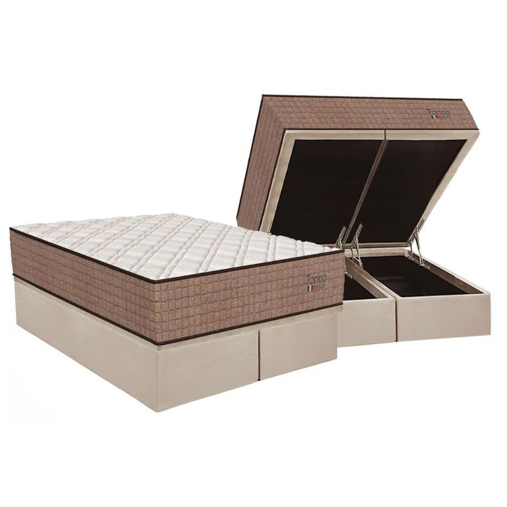 Miniatura Cama Box Baú Queen: Colchão Molas Masterpocket Ensacadas Orthoflex Torino Híbrido + Base Crc Suede Clean (158x198)