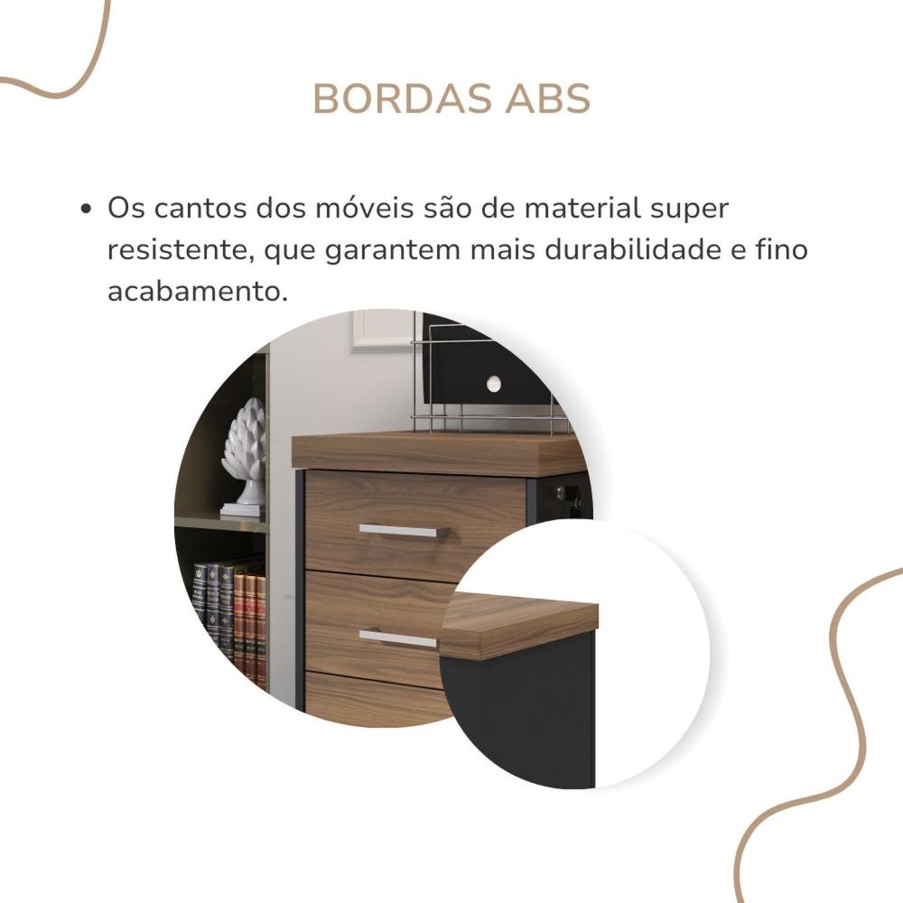 Miniatura Gaveteiro Executivo 3 Gavetas com Rodinhas e Chave para Escritório Nogal/Preto