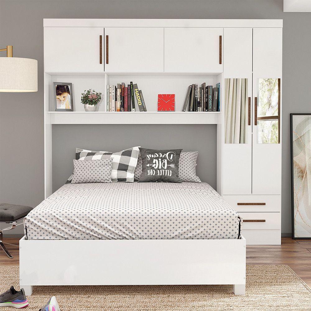 Miniatura Guarda Roupa Modulado Com Cama Paris 5 Portas Com Espelho E 2 Gavetas Branco