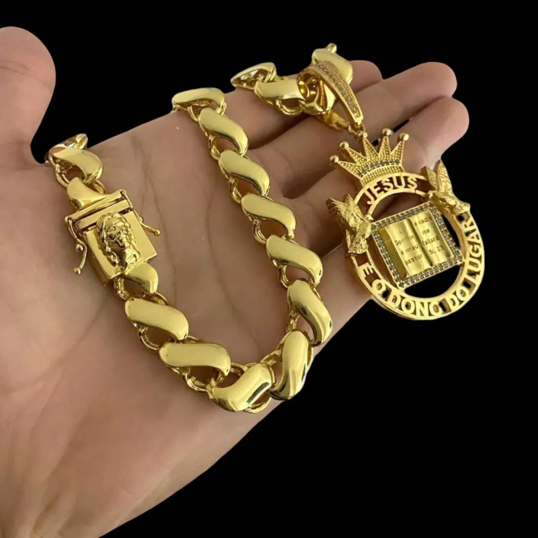 Miniatura Cordão 13Mm Friso S Fecho Jesus Cristo Pingente Banhado Ouro