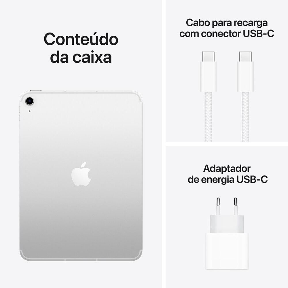 Apple iPad 11ª geração, chip A16, Wi-Fi + Cellular, 128GB - Prata
