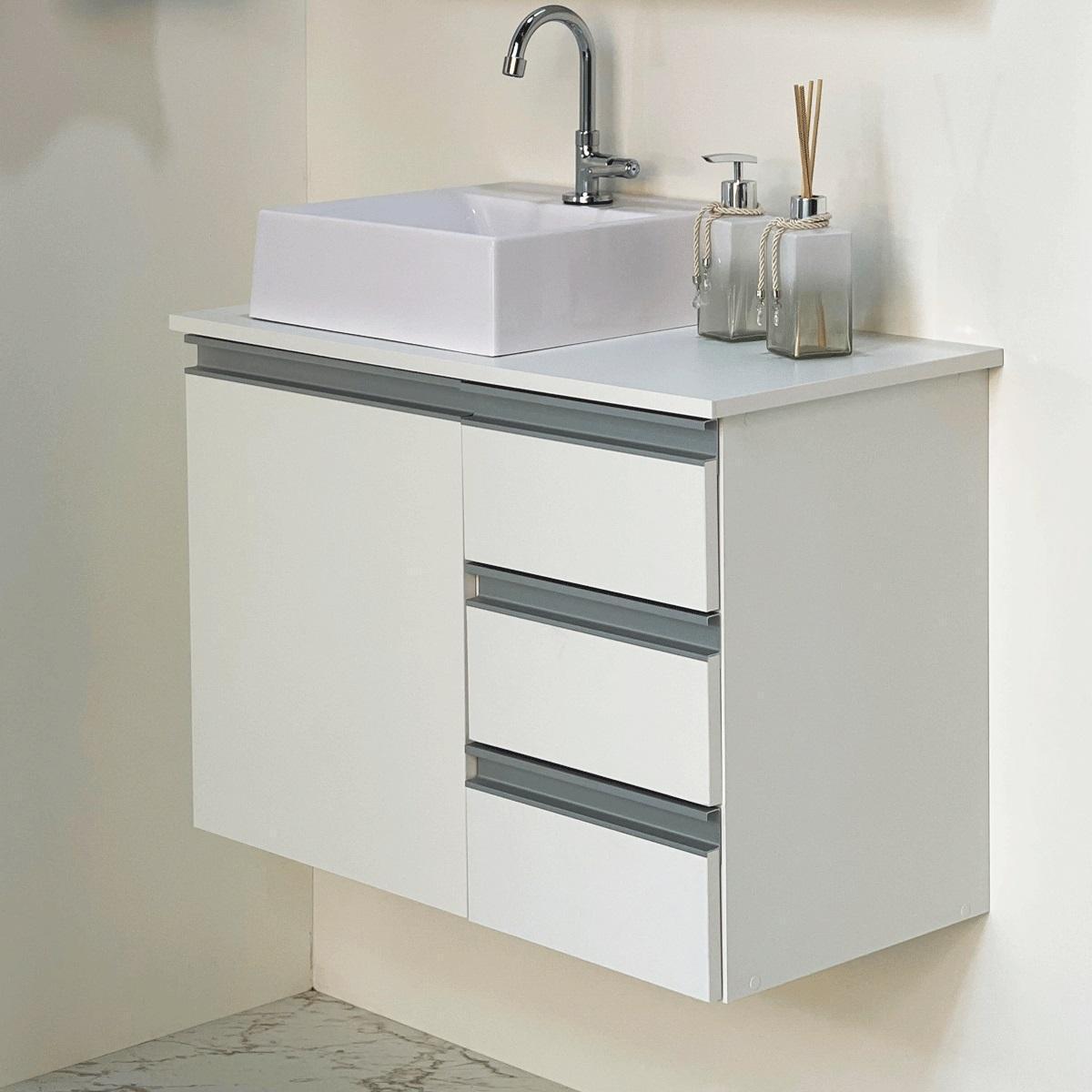 Miniatura Balcão Banheiro Mdf - Abrazzo 70Cm 3 Gavetas - Com Cuba