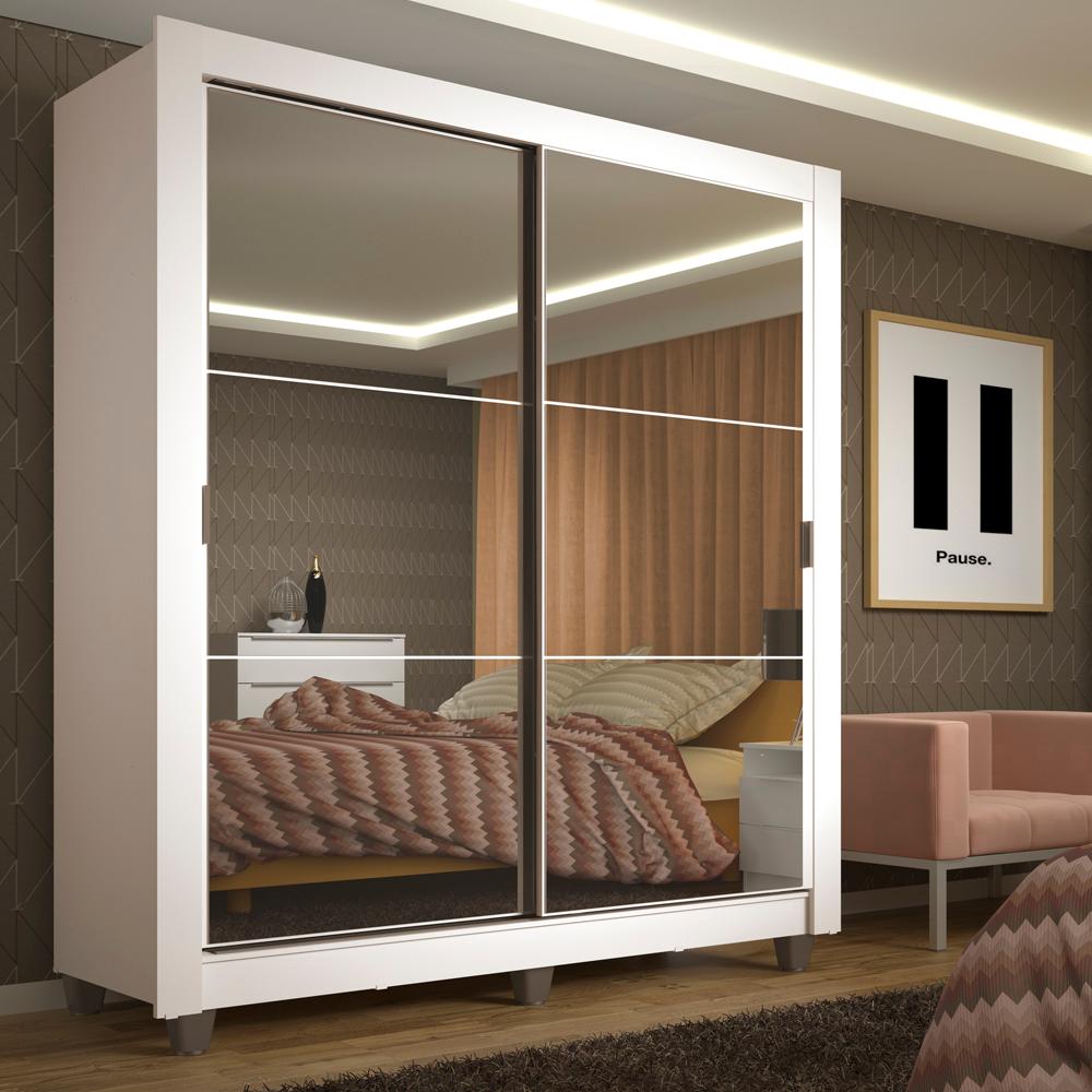 Miniatura Guarda-Roupa Solteiro Madesa Denver 2 Portas de Correr de Espelho com Pés - Branco Branco