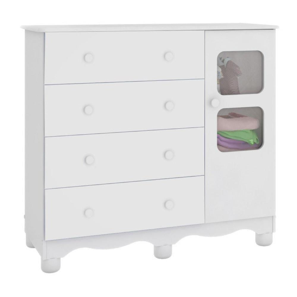Miniatura Quarto Gêmeos com 2 Berços Americano 1 Cômoda com 4 Gavetas e 1 Porta Uli Móveis Peroba Branco Brilho