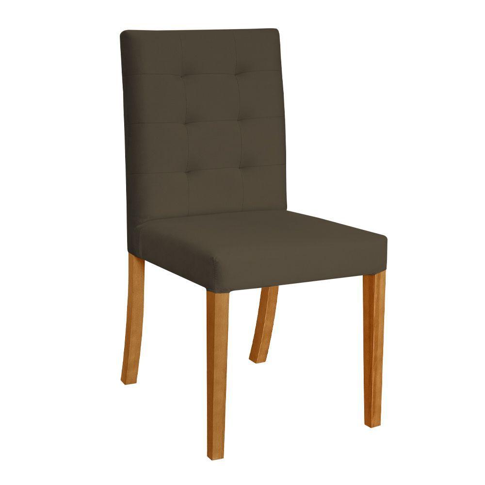 Miniatura Kit 2 Cadeiras De Jantar Estofadas Veludo Marrom Paula Base Madeira Maciça - Cor: Marrom