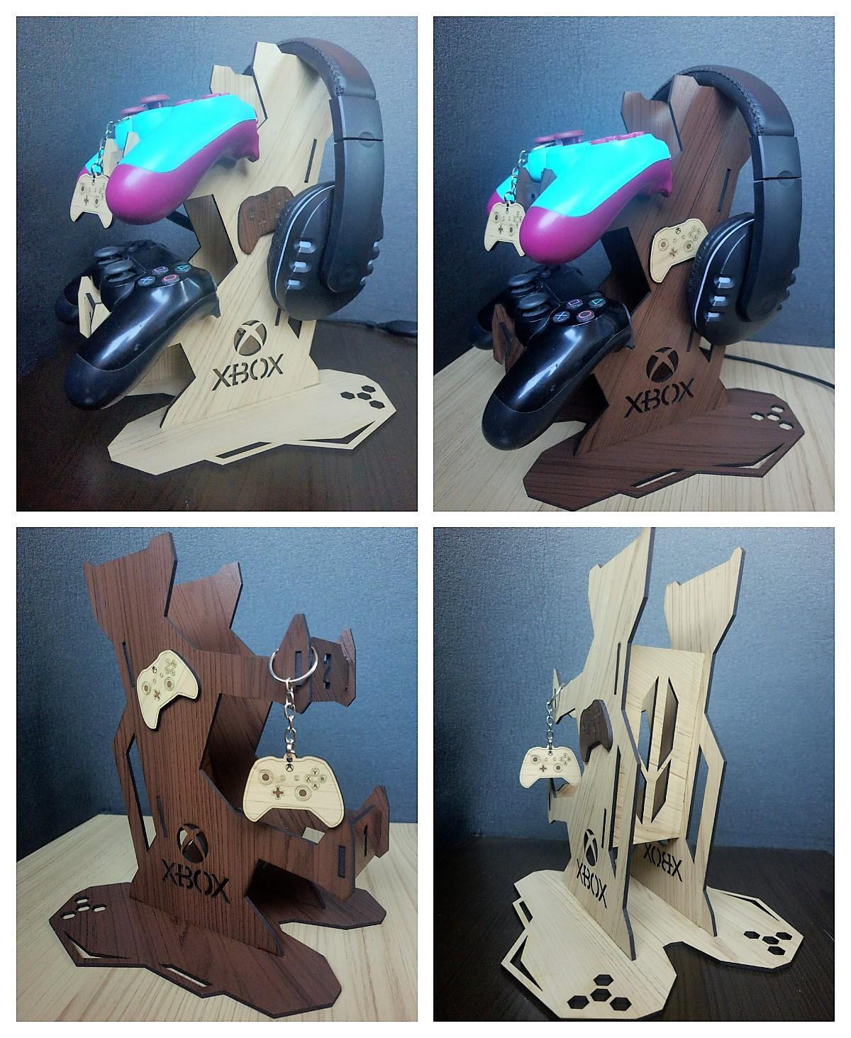 Suporte 2 Controles Headset Xbox + Chaveiro MDF Rosa