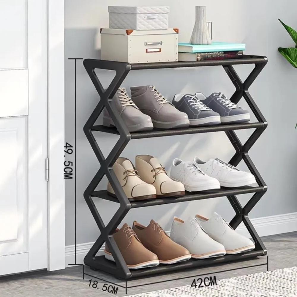 Miniatura Sapateira Vintage Organizador Multiuso Estante 4 Prateleiras 8 Pares Sapatos Quarto Lavanderia Sala Portatil Preto