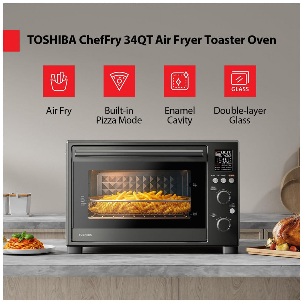 Forno elétrico de bancada 32L Toshiba ChefFry inox air fryer convecção 1750W 110V