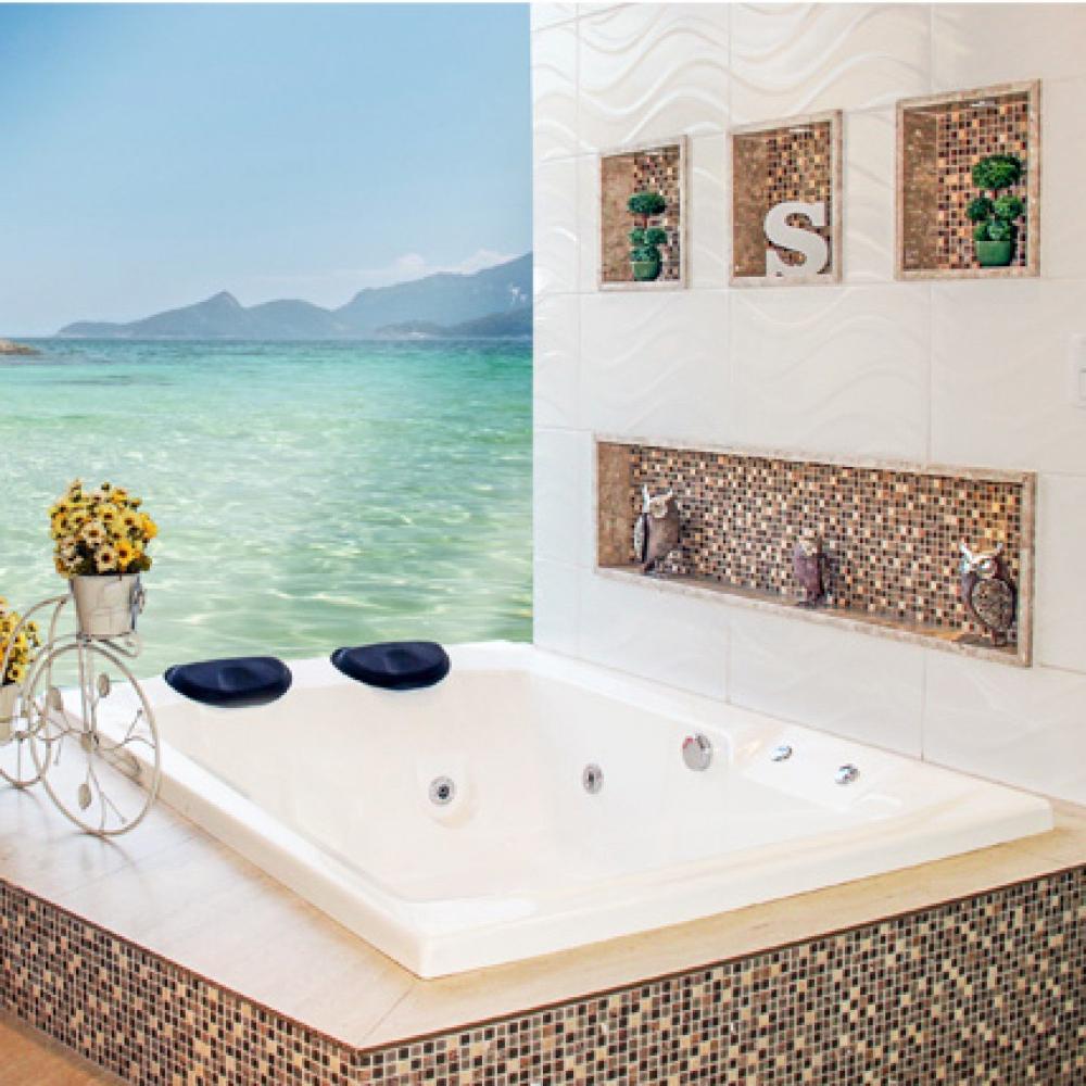 Miniatura Banheira Hidromassagem Astra Prima Maggiore Luxo 180cmx120cmx44cm - 04 Jatos Branco Gel-Coat P5 com Aquecedor 220V