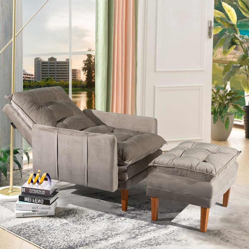 Miniatura Poltrona Reclinável Com Puff Veludo Bege Veneza Boutique Konforto