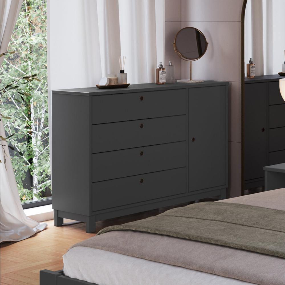 Miniatura Cômoda De Madeira Maciça Com 1 Porta E 4 Gavetas 110cm Multimóveis Cr35279 - Charcoal