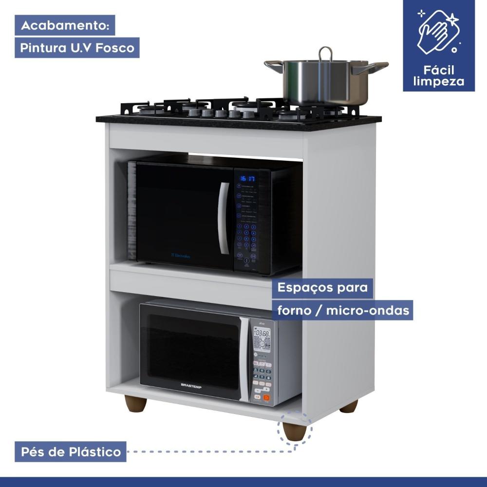 Miniatura Balcão para Cooktop 5 Bocas 2 Nichos para Forno Turim Kaiki Móveis Branco