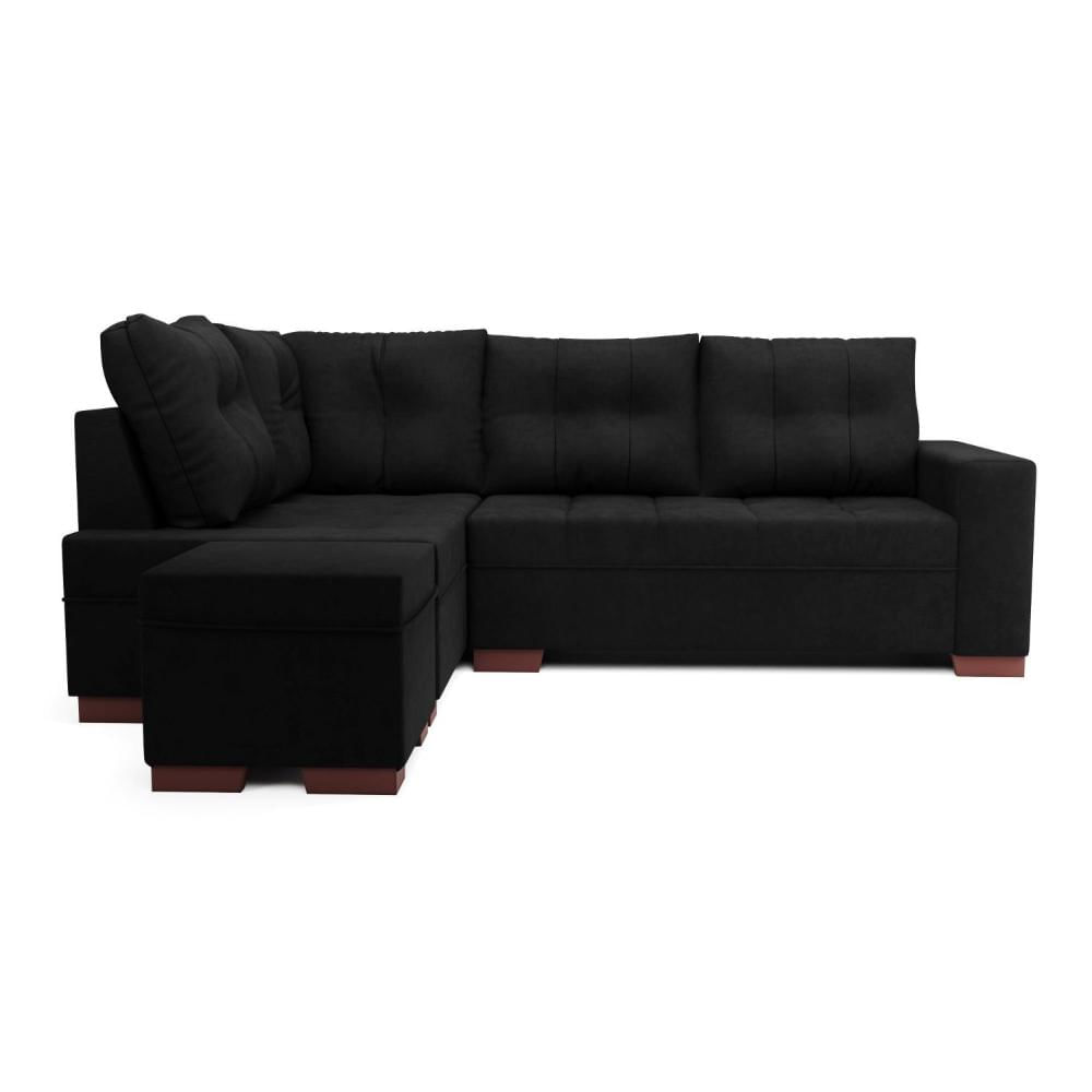 Sofá de Canto com Puff 6 Lugares 238cm Gávea Montreal Preto