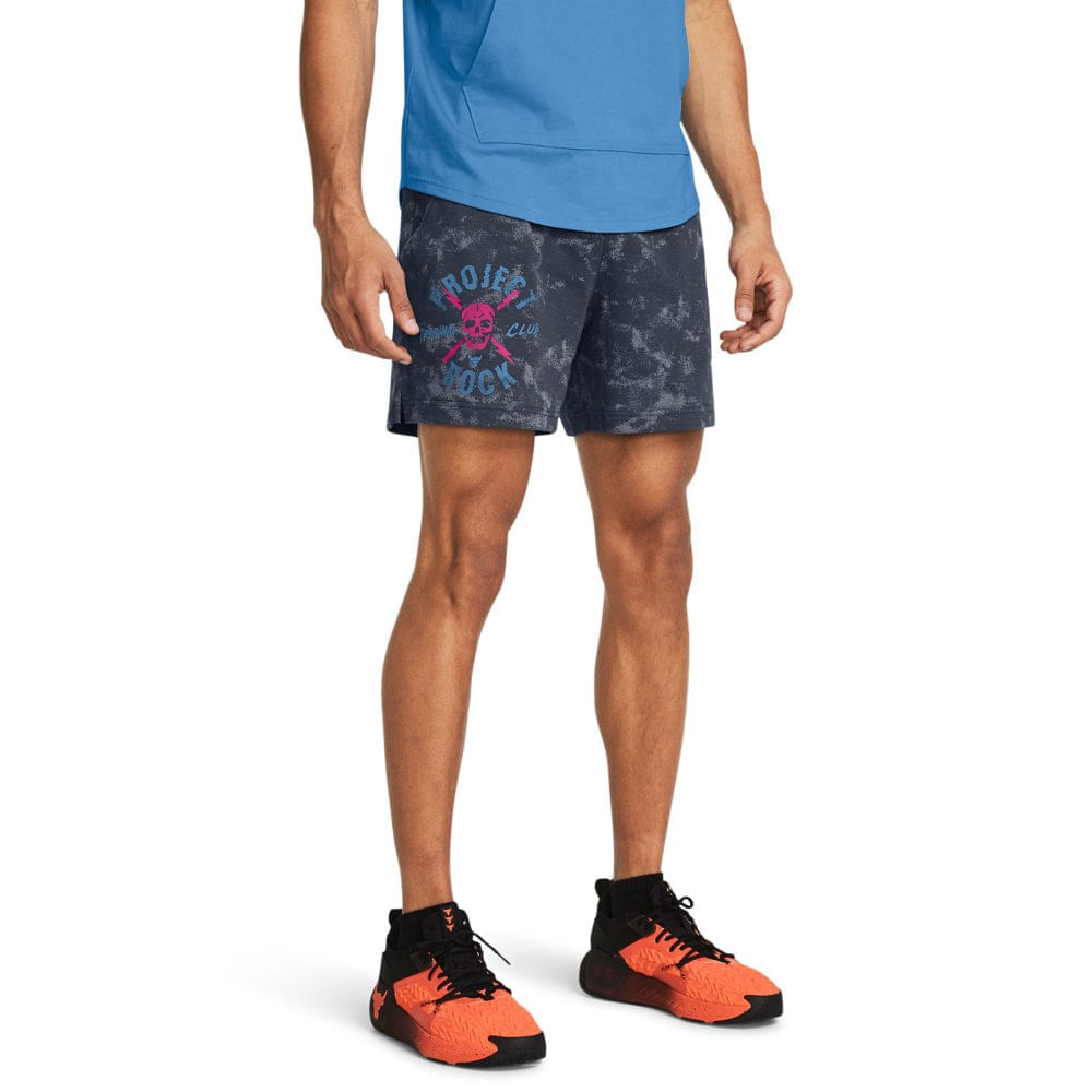 Miniatura Shorts Masculino Under Armour Project Rock AOP Rival Terry Cinza - G