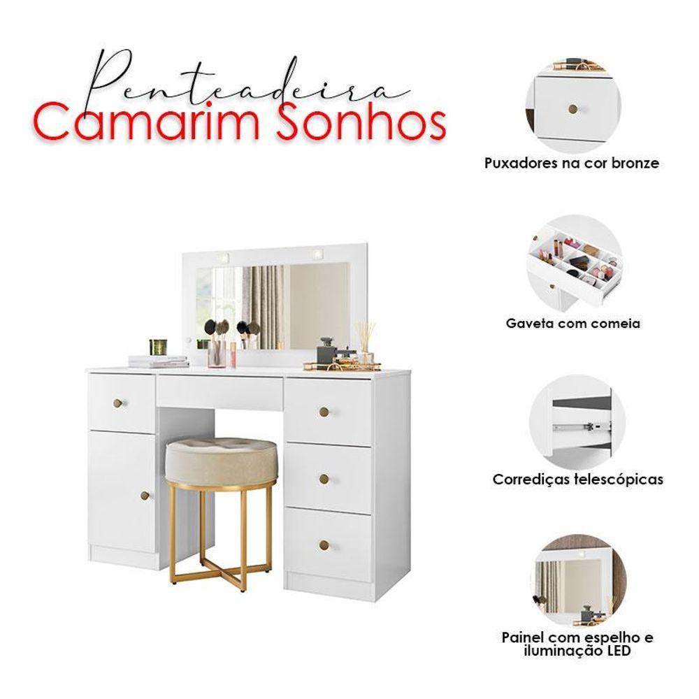 Penteadeira Camarim Sonhos Branco Brilho - Moval