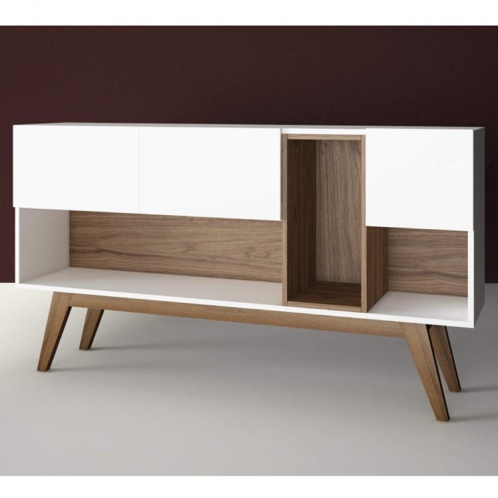 Conjunto Rack para TV até 48 Polegadas 2 Portas e Aparador 3 Portas 1 Prateleira Malbec Estilare Branco Madeirado/Off White