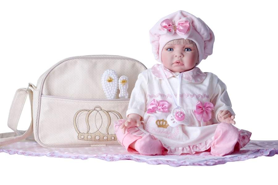 Miniatura Boneca Bebê Reborn Princesa Larinha Loira 53Cm 20 Acessórios