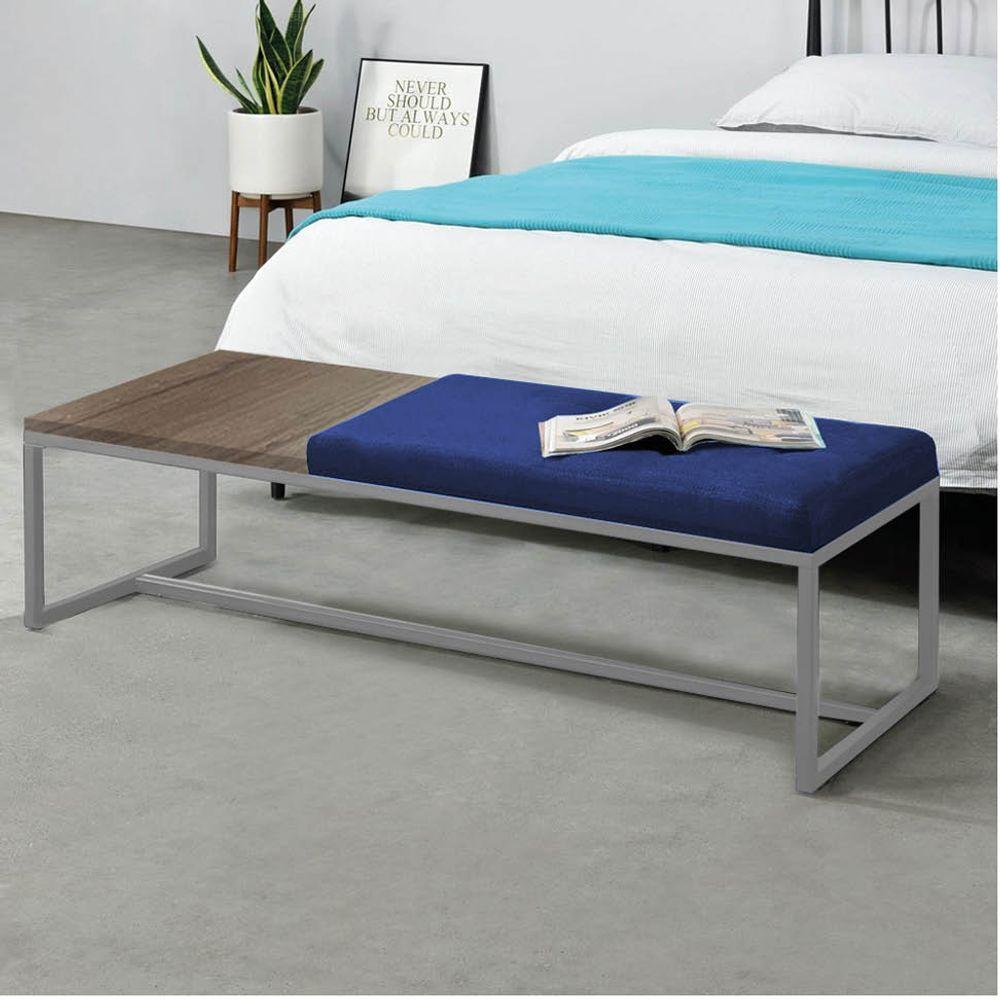 Miniatura Calçadeira Recamier Londres 160cm Cinza Suede Azul Marinho Tampo Mdf Caramelo - Ahazzo Móveis