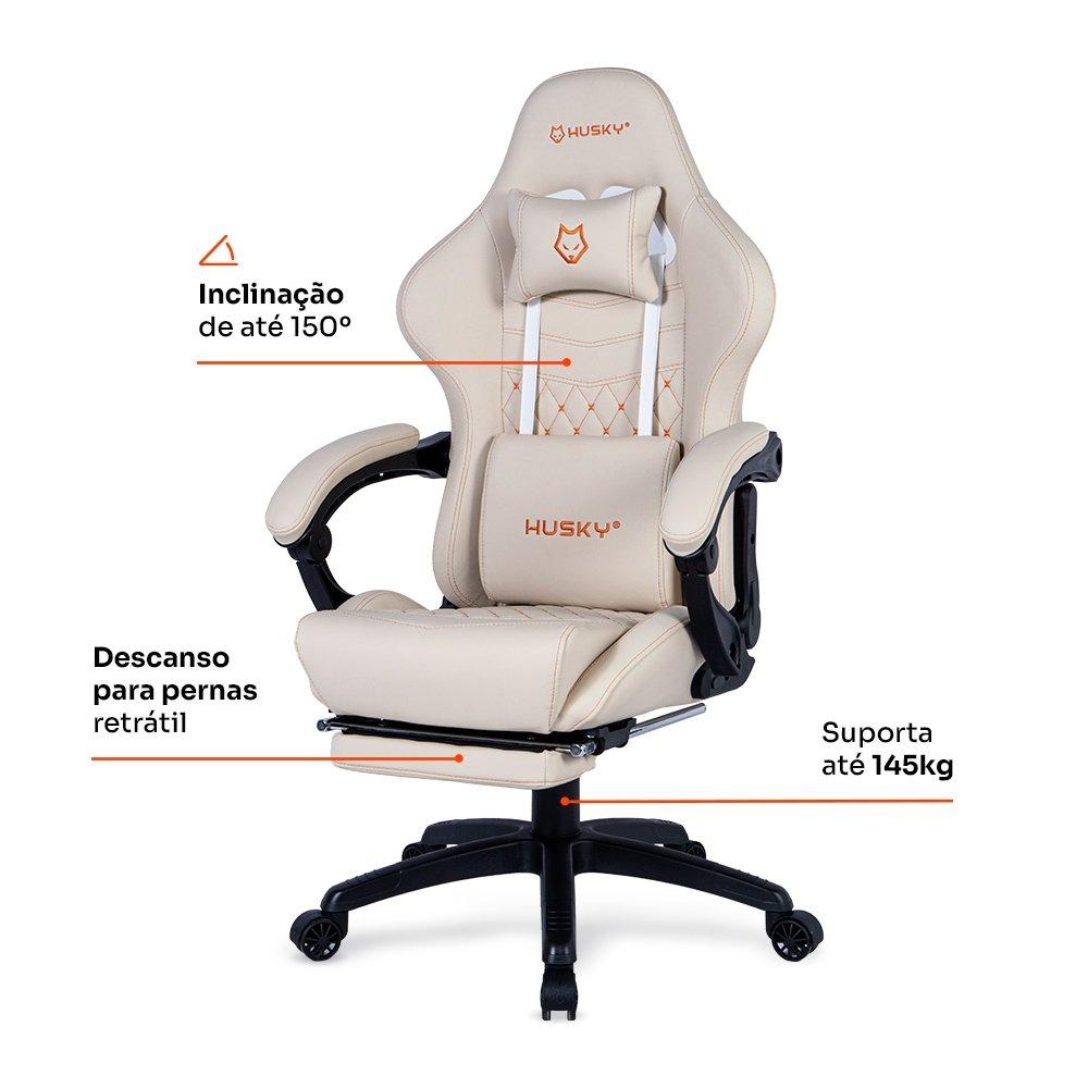 Miniatura Cadeira Gamer Husky Tempest 700, Até 145kg, Almofadas, Reclinável 150º, PU, Descanso para Pés, Branca - HCG700BR