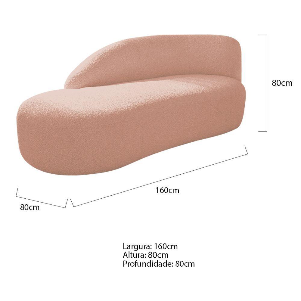 Kit Divã Luna 160cm Lado Esquerdo E 02 Poltronas Base De Ferro Preto Suede Rosê