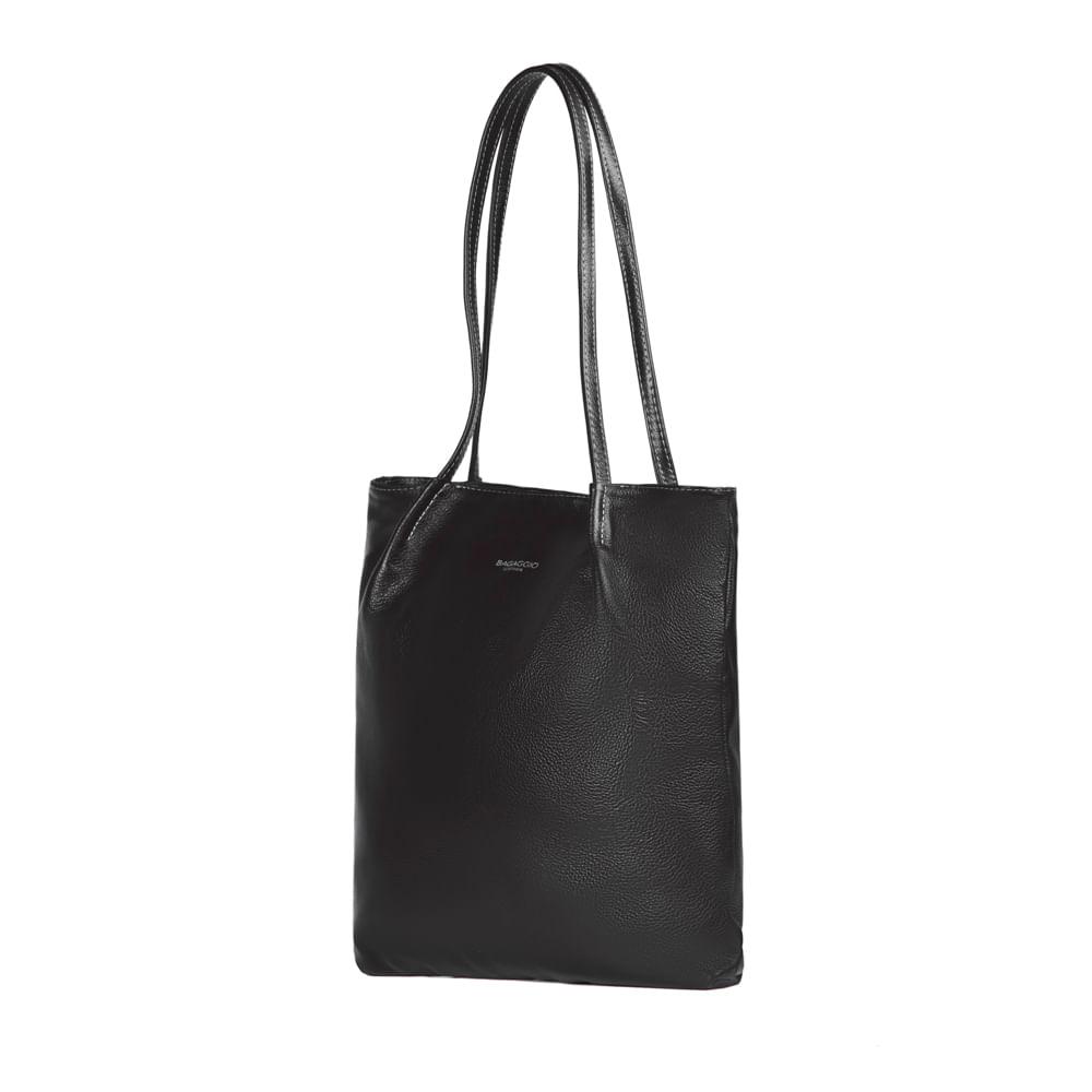Miniatura Bolsa de Ombro Feminina Grande de Couro Shopping Bag BG Preta Preto
