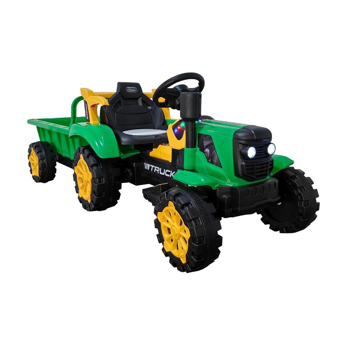 Miniatura Trator Elétrico Infantil 12V Verde Caçamba Música Mp3 Pedal