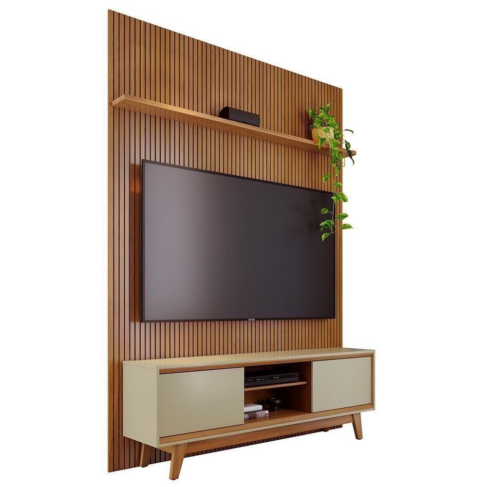 Miniatura Rack Bancada Com Painel Milo Cumaru/opala Para Tv Até 75” - Madetec