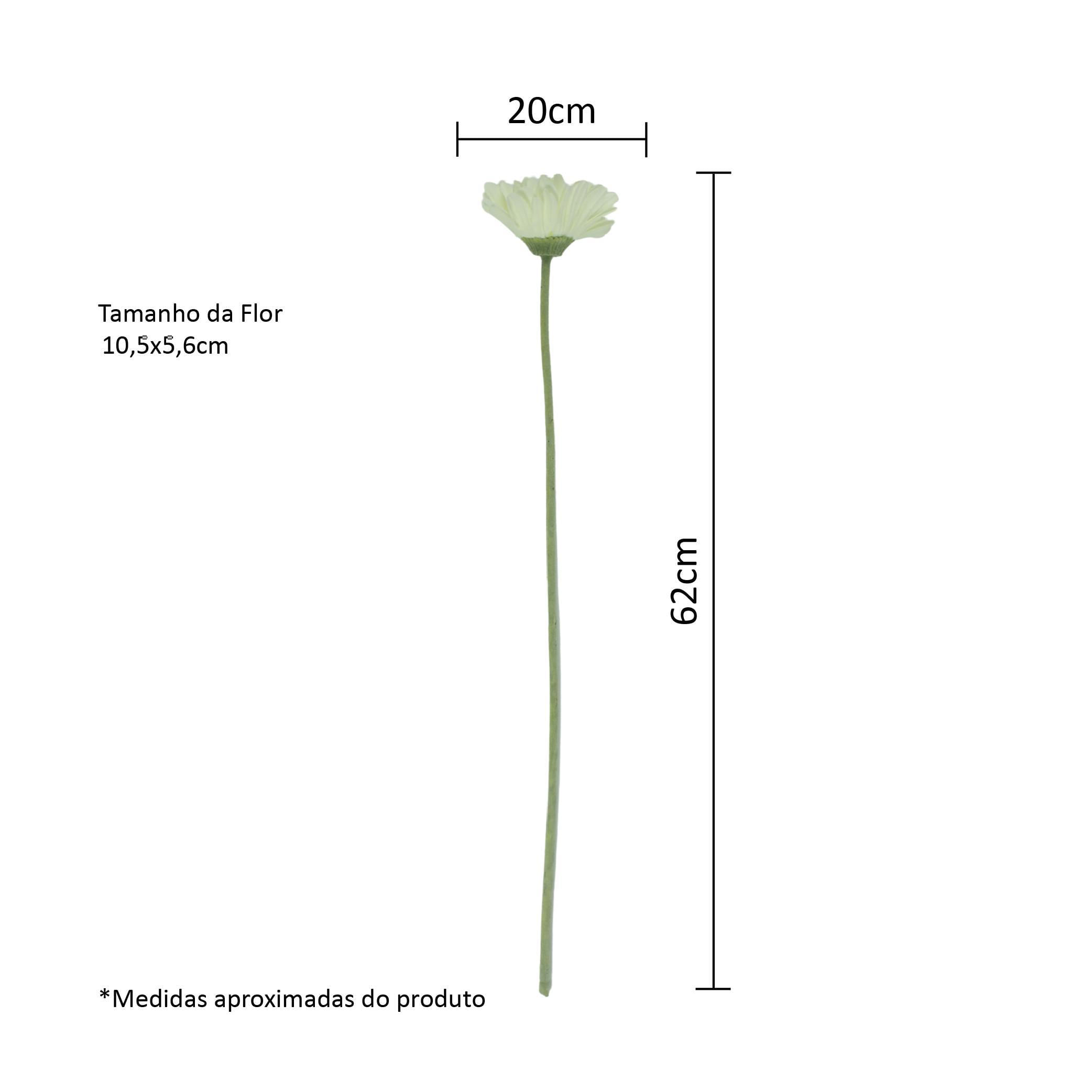 Miniatura Haste Flor Gérbera Branca 62Cm