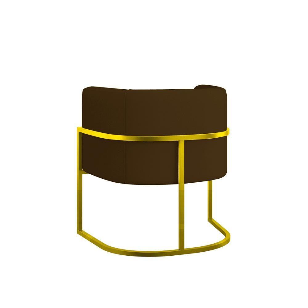 Miniatura Poltrona Corino Decorativa Lua Recepção Base Ferro Gold Marrom