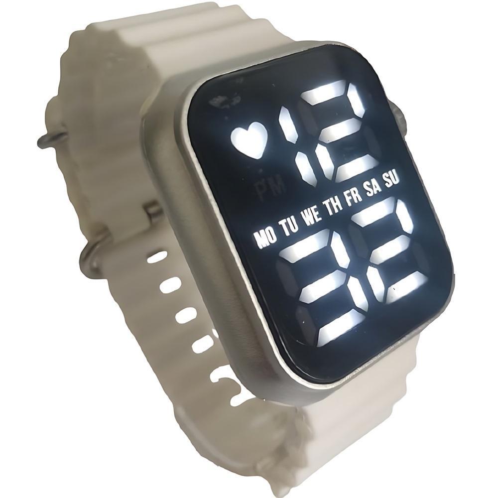 Miniatura Relogio Branco De Pulso Jovens Visor Led Exclusivo Moda 2025